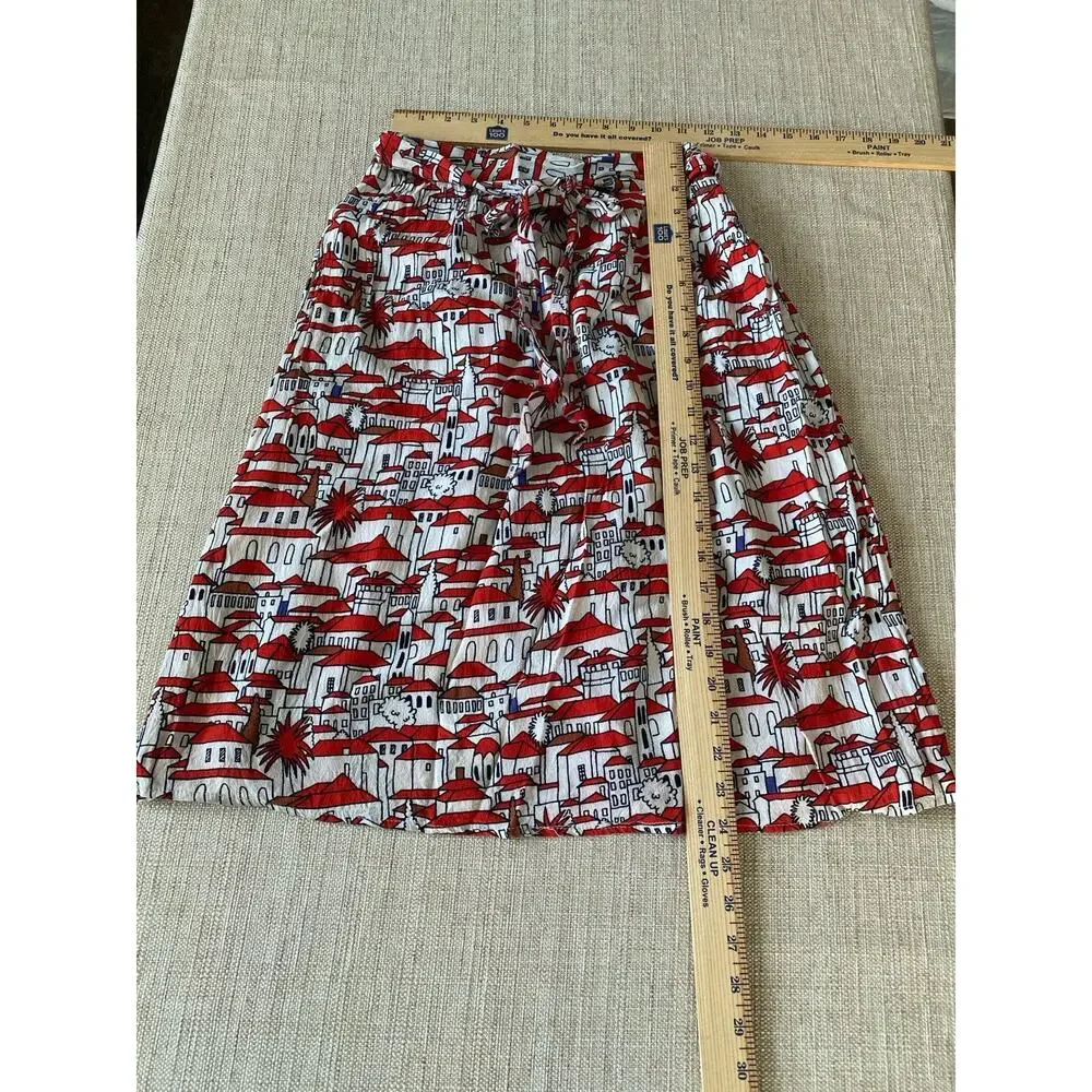 Porridge Anthropologie Skirt XS Red White European Village Print Elastic Waist